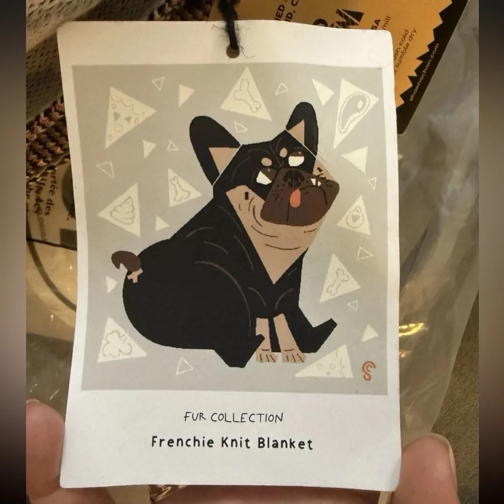 NWT 50x60in Cozy Frenchie/French Bulldog Knit Recycled Cotton Blanket